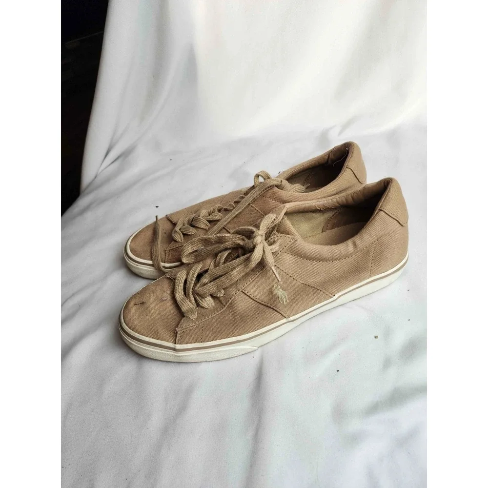 Polo Ralph Lauren Sayer Canvas Sneakers Mens Size 10.5D Tan Low Top Casual Shoes
